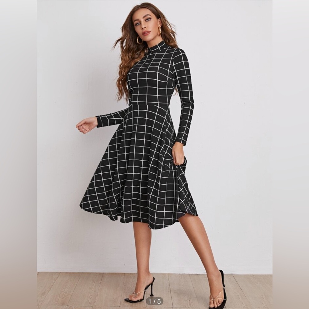 SHEIN black midi long sleeve dress NWOT
